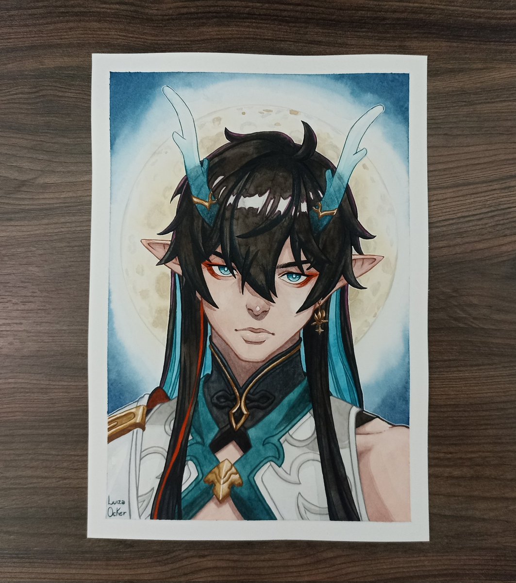 OckerLuiza's tweet photo. Imbi portrait that I painted for my friend @TheNougget 
#Imbi #ImbibitorLunae #Imaginary #danheng #HonkaiStarRail 
Watercolor and gouache on paper. https://t.co/nhvIWA24cf