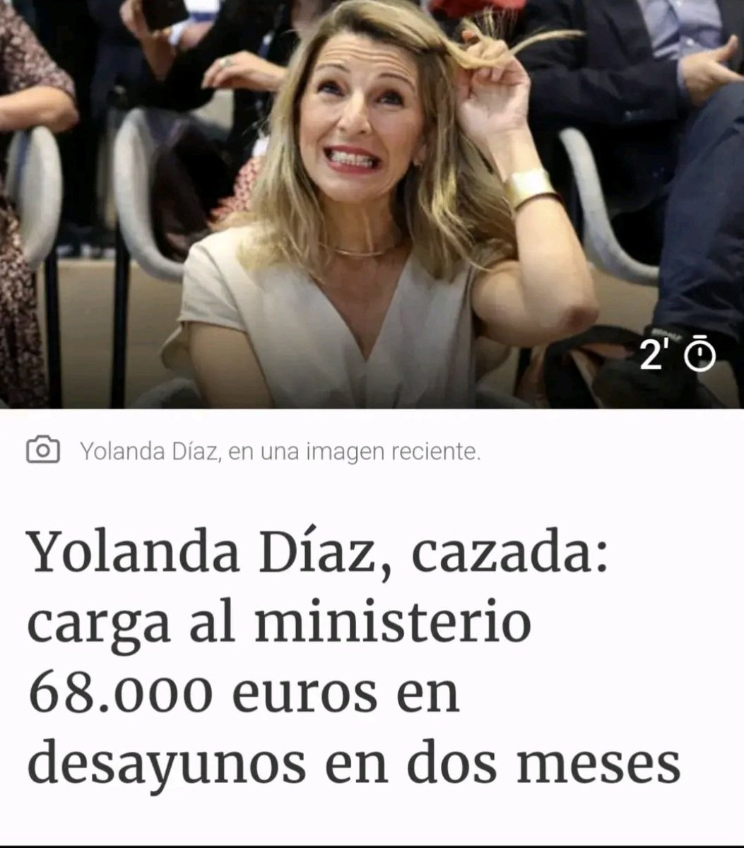 Capitana_espana's tweet image. Han pillado a Yolanda Díaz cargar a su
ministerio 68.000 euros en desayunos en dos meses, unos 1.700€ diarios...

No le digas nada sólo retuitea.