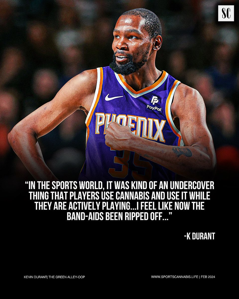sports_cannabis's tweet photo. The Green Alley-Oop with Two-Time NBA Champion Kevin Durant

“In the sports world, it was kind of an undercover thing that players use cannabis and use it while they’re actively playing… I feel like now the band-aids been ripped off…”

Read About His Movement On;
https://t.co/75C47UTzx4

#SportsCannabis #Cannabis #CannabisAthlete #KevinDurant #Advocate #CBD #THC #Education #PlantTherapy #Medicine #Recovery #Relief #cannabismedicinal #Healing #Health #Wellness #ChangetheNarrative #BreaktheStigma