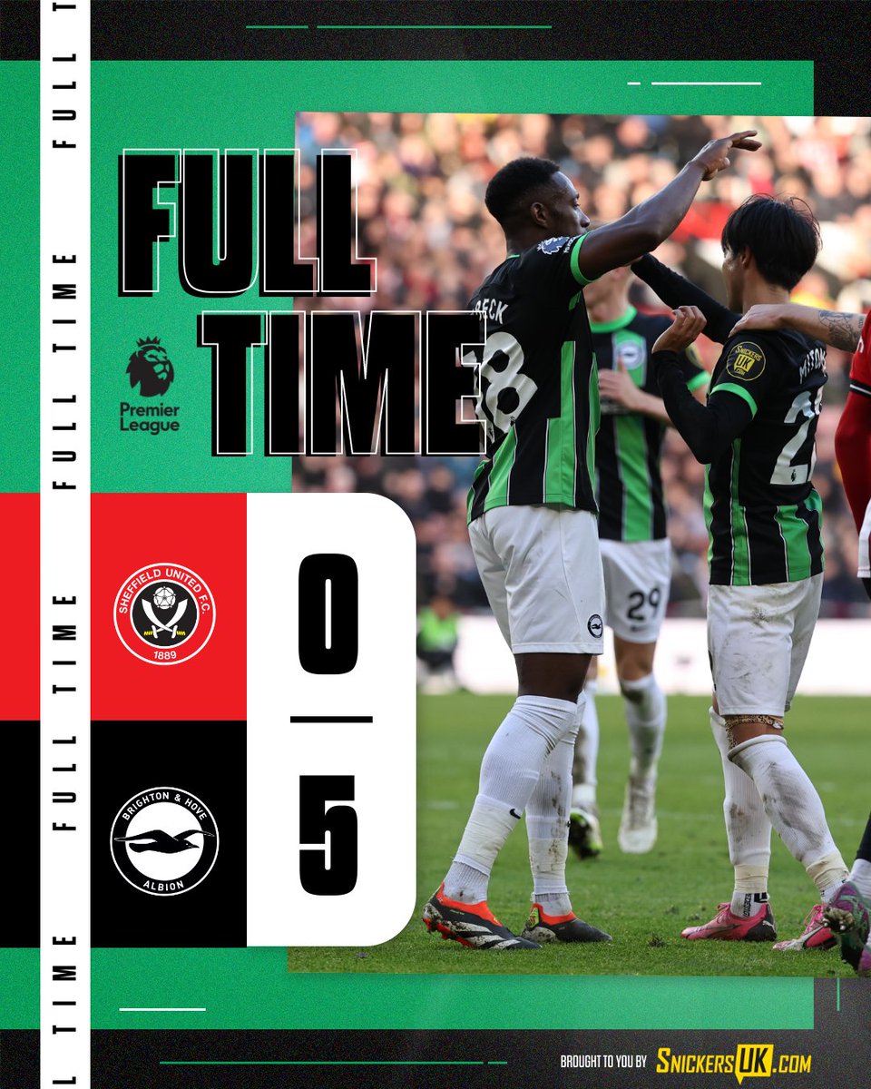 FT: FIVE STAR ALBION! 🌟🌟🌟🌟🌟

[0-5] 📲 snickersuk.com // #BHAFC 🟢⚫️