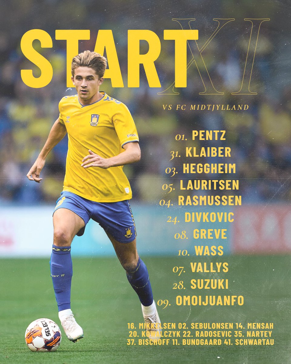 De 𝟏𝟏 udvalgte i startopstillingen til aftenens topbrag 📋

🟡🔵 | #Brøndby