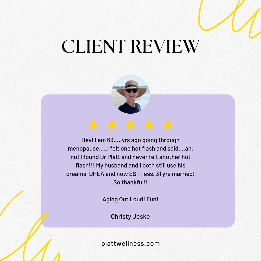 PlattWellness's tweet photo. We are so happy Christy is feeling her joie de vivre at age 69!  We are blessed to be able to help her along the way to feel her best :)

#hormonebalance #menopause #bioidenticalcreams https://t.co/NlAgkaGt6F