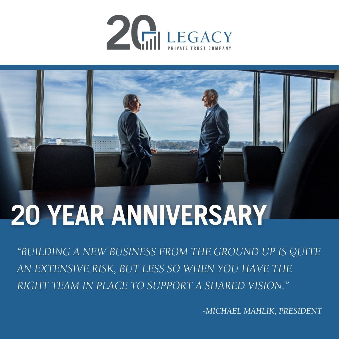 LPTrustCo's tweet photo. On this day 20 years ago, Legacy Private Trust Company was approved to open for business. Thank you to all of our clients, staff, and partners who have become an integral part of the Legacy family.  Please join us in celebrating two decades of success and innovation. #20 #Legacy https://t.co/U1TLKNAffj