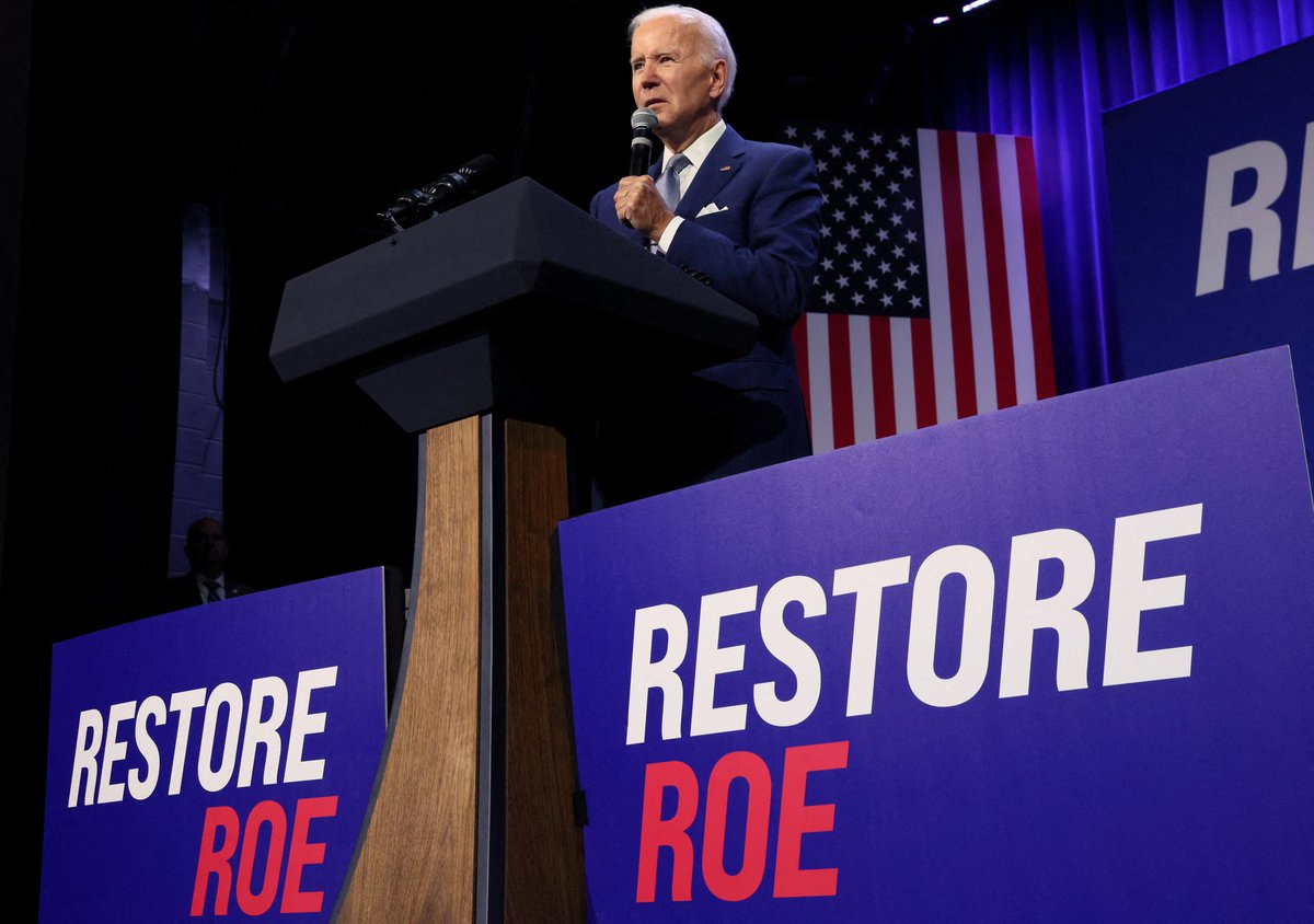 DrDinD's tweet photo. #NoTrumpAbortionBan 

Joe Biden & Kamala Harris want to codify Roe as the law of the land, and expand women's reproductive freedom. 

Trump & MAGA Republicans want a national abortion ban.  

They want to implement the 2025 plan, which calls abortion murder, and calls for national surveillance of women to ensure they are not getting surgical or pharmaceutical abortions. 

The choice is clear.

Biden/Harris 2024