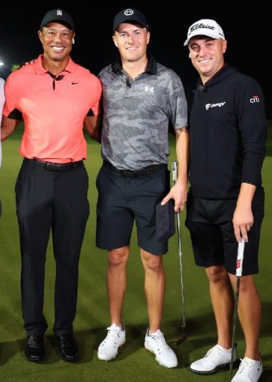 Tiger Woods, Jordan Spieth, and Justin Thomas tee off at 2:30 today. 

They were fortunate enough to get a tee time at a local course near Riviera.
