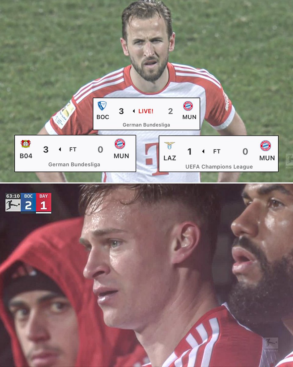 ESPNFC's tweet photo. BAYERN MUNICH LOSE THEIR THIRD MATCH IN A ROW AND SIT EIGHT POINTS BEHIND BAYER LEVERKUSEN 😳 https://t.co/gdUR293BBR