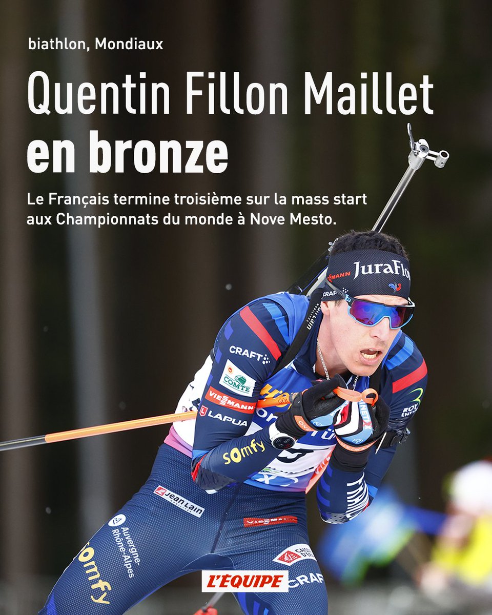 Quentin Fillon Maillet décroche la médaille de bronze à la mass start des Championnats du monde de biathlon à Nove Mesto, Johannes Boe est champion du monde : ow.ly/oR9B50QEE4Z

#lequipeBIATHLON
