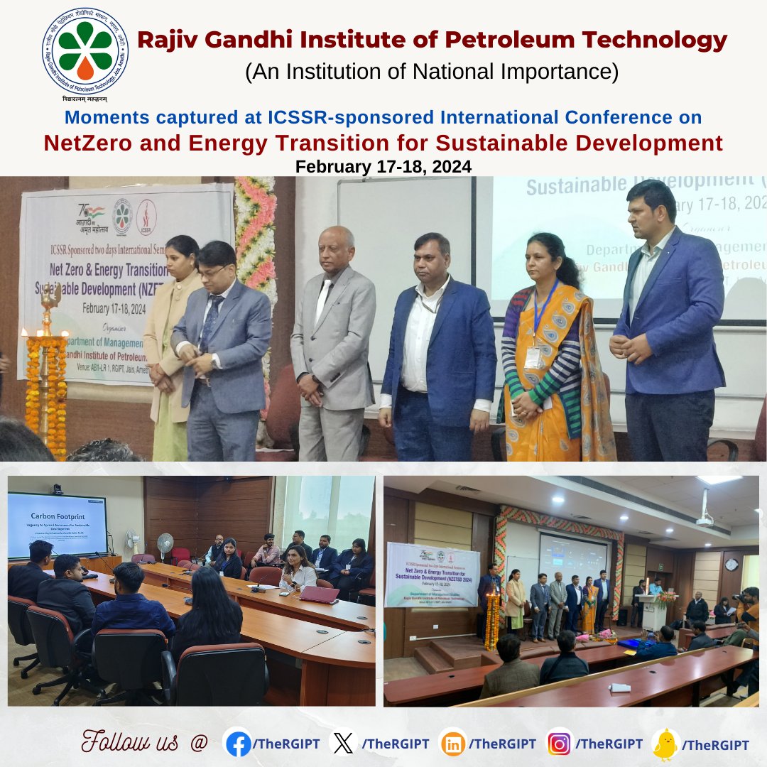 TheRGIPT's tweet photo. Snapshots from the ICSSR-funded international conference on NetZero and Energy Transition for Sustainable Development
#RGIPT | #managementstudies | #internationalconference | #netzerochallenge | #netzerotransition | #energytransition https://t.co/BIZxi7c9Ws