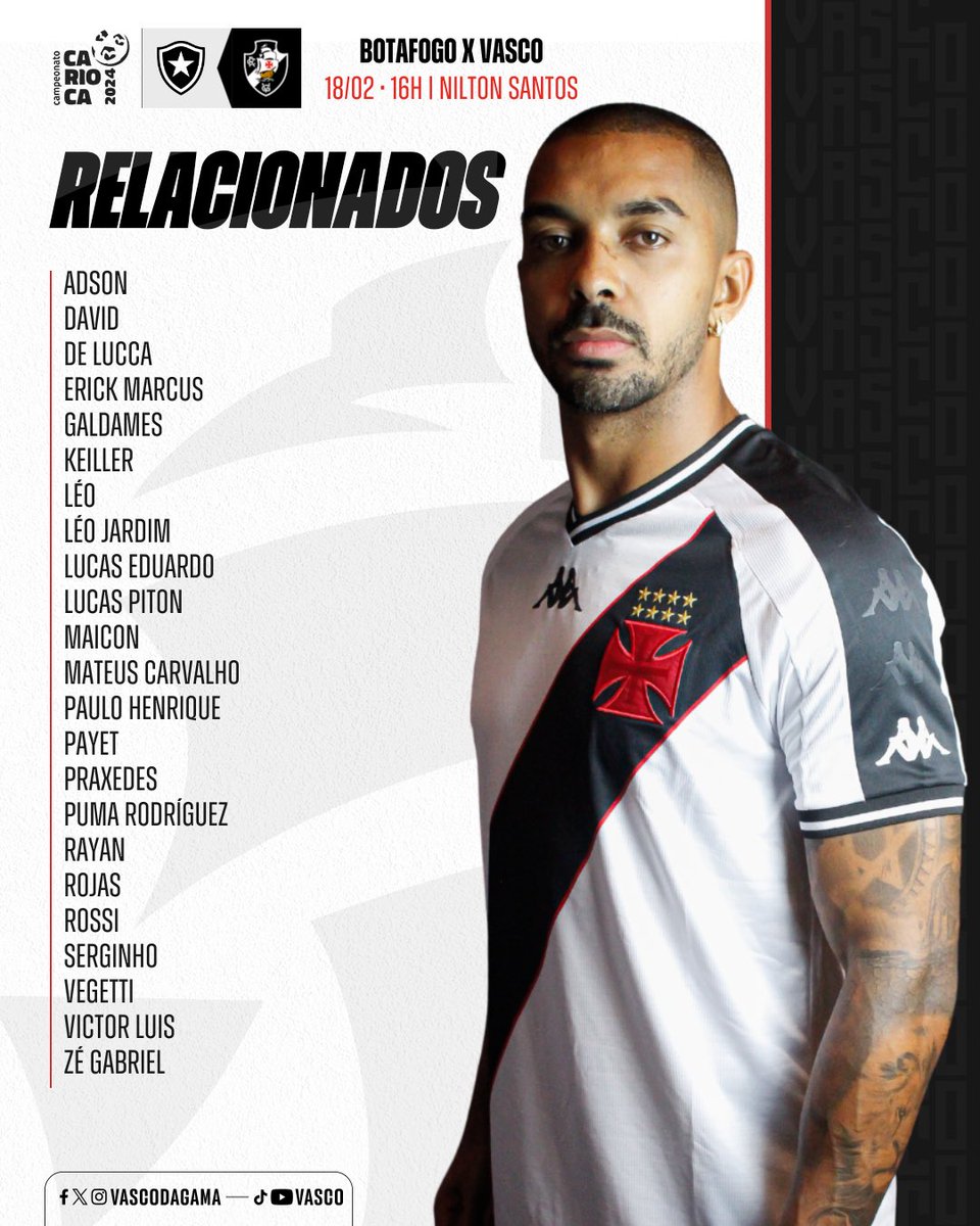 📋 Relacionados para o clássico deste domingo! 💢

#BOTxVAS
#RelacionadosVasco
#VascoDaGama