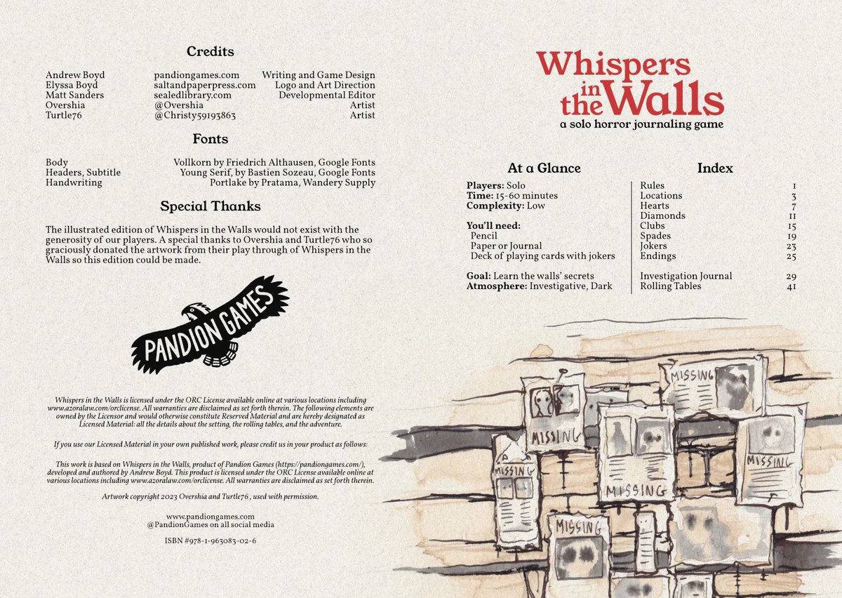 Whispers in the Walls - Second Edition, a solo horror mystery journaling roleplaying game from @PandionGames , is the newest addition to Tabletop Bookshelf!

tabletopbookshelf.com/products/whisp…

#solorpg #ttrpg #tabletoprpgs #journalinggames #writingprompts #creativewriting #rpgbooks