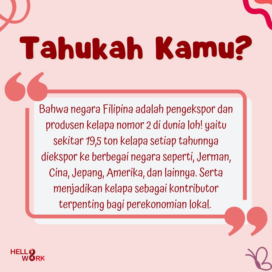 hellowork_asia's tweet photo. Tahukah Kamu | Hellowork Asia 

Halo Helloworkers! mimin punya fakta menarik tentang negara Filipina loh! Penasaran apa itu faktanya? Yuk langsung baca postingan diatas ya!😊😄 https://t.co/PgHZk4etbX