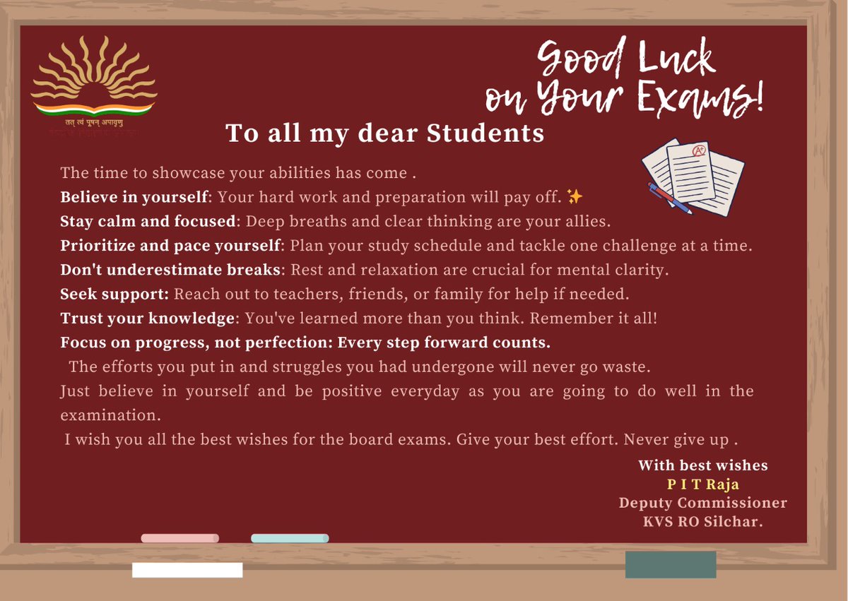 EacKendriya's tweet photo. Heartfelt wishes and valuable words from Hon'ble Deputy Commissioner for our dear class X and XII students on the commencement of their Board Examination. https://t.co/hMDwf7BzRl
