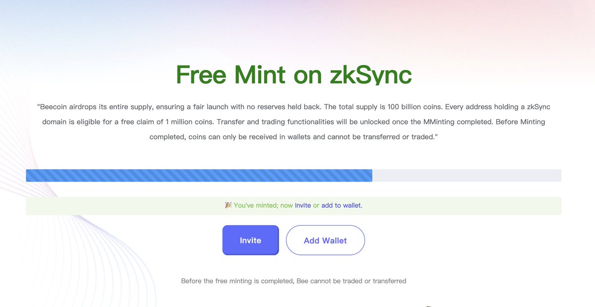 0xRenHK's tweet image. #beecoin 空投，有zkSync 域名ZNS的可以chaim，gas0.3u,当交互了。没有域名可以注册，立刻有效，已领取过半，先到先得，速度领取！

Beecoin.io/JQA6BB