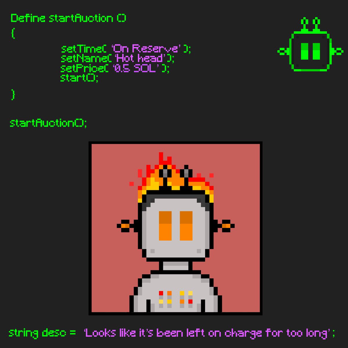 DegenArtificial's tweet photo. Here’s Artificial Degenerate #004 - ‘Hot head’

Will be listed shortly on @exchgART https://t.co/t4daZgrJ0Q