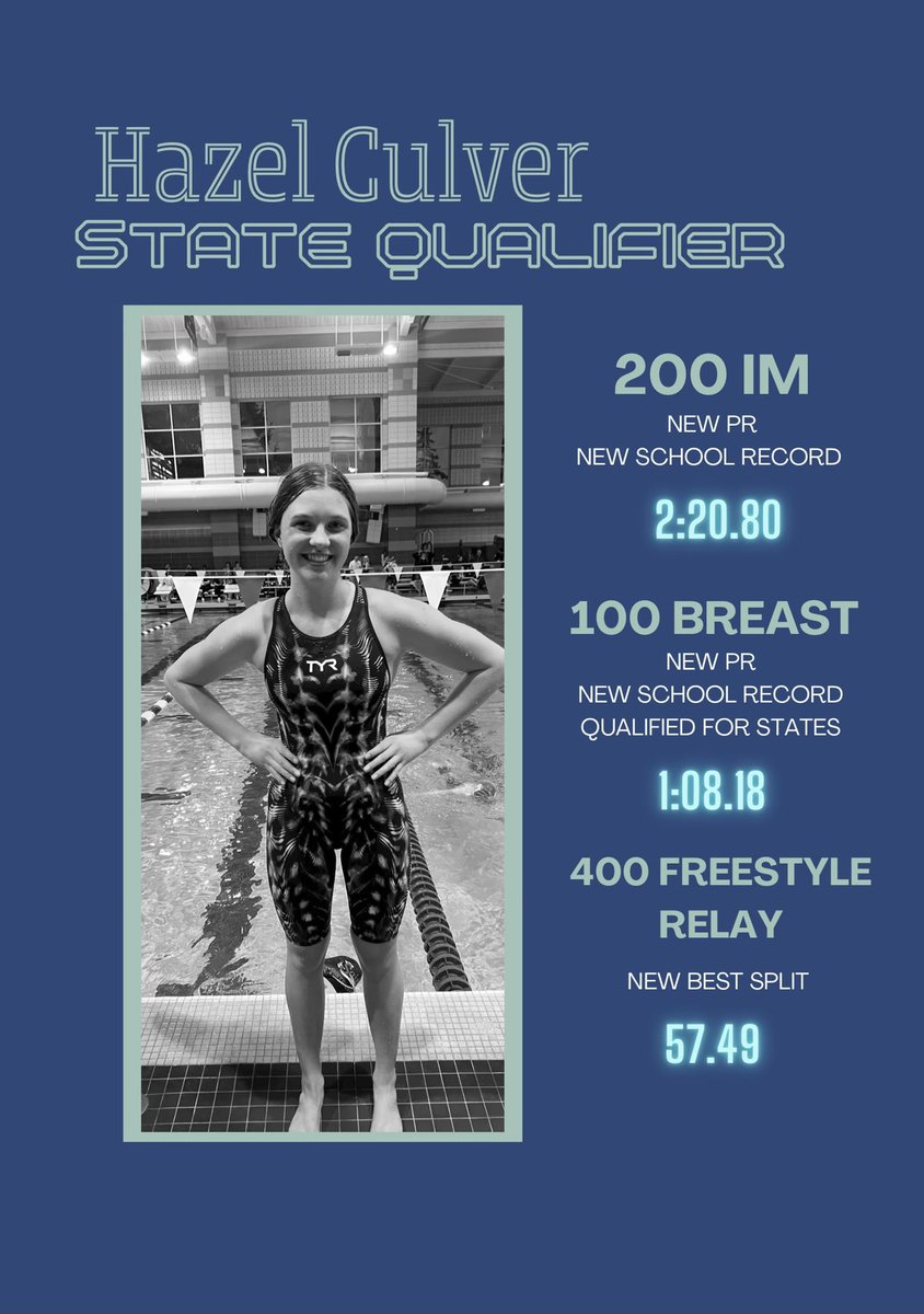 BigBlue_Swim's tweet photo. An unbelievable District Saturday for #bigblueswim !! Junior Hazel Culver becomes the FIRST female swimmer EVER from Hamilton to qualify for STATES! We are so insanely proud of her and can’t wait to get to Canton this week! 🏊‍♀️🏊‍♀️🏊‍♀️🏊‍♀️ @HHSBigBlueAD @HamiltonOh @SWOSportsDaily https://t.co/2ghbse5NQd