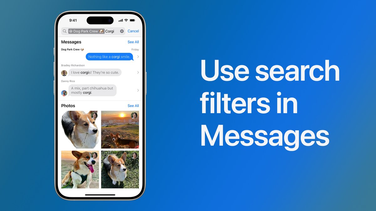 AppleSupport's tweet photo. Looking for a photo, link, or text a friend sent you in Messages? You can use search filters to find it fast.

Here’s how, in iOS 17. https://t.co/lDfB0KRR9e