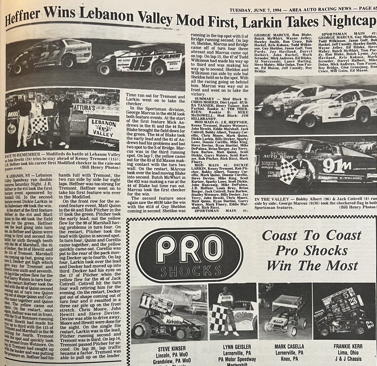 RaceStatCentral's tweet photo. As we continue to add race results, shout out to @jrheffnerracing who won his first modified race @LVSpeedway on June 4, 1994!!  Dickie Larkin also won on this night.  Credits to @aarn and Bill Henry Photos. https://t.co/BVqh0baN36