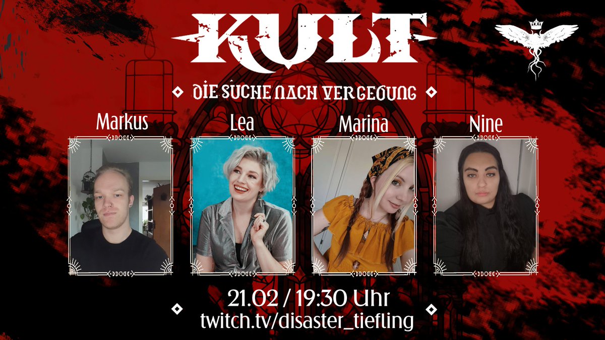 TheBoneWitch_'s tweet image. Unter Markus Leitung spielen @Liberiarium  @Elvesgonewild_  und ich am Mittwoch den 21.01 um 19:30 Uhr auf  meinem Twitchkanal twitch.tv/disaster_tiefl… eine Runde Kult. Folgt uns auf der Suche nach Vergebung. #pnpde