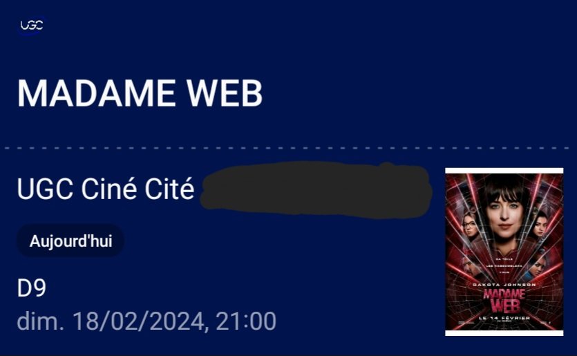 Du très grand cinéma ce soir (encore) :

- Retour vers le futur 2, de Robert Zemeckis
- Madame Web, de S. J. Clarkson (on va voir si c'est bien LA giga bouse annoncée 😭)