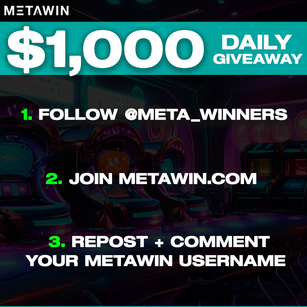 MetaWin's tweet image. MetaWin is giving away $1,000 every day this week to 1 random follower!  Follow, Join MetaWin, Repost and Drop your username below to enter. 
go.metawin.com