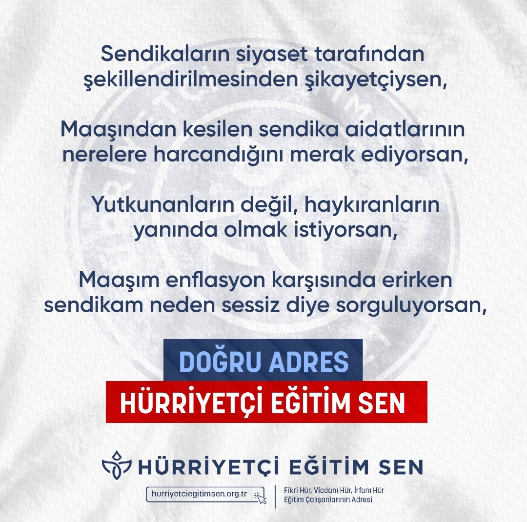 📌 Yutkunanların Değil Haykıranların Sendikası 👇 #HürriyetçiEğitimSen 📌 Üye olmak için 👇 hursen.org/epanel/onlineu…