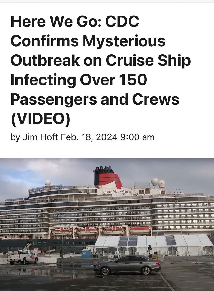 tdbear25's tweet photo. POSSIBLY ANOTHER PLANDEMIC?? 

The luxurious ocean liner Queen Victoria experienced an unexpected outbreak of an unidentified gastrointestinal illness during its 107-night world voyage. 

The illness affected 129 passengers and 25 crew members, causing symptoms like diarrhea and vomiting. 

The U.S. Centers for Disease Control and Prevention (CDC) reported that the sickness persisted throughout the ship's journey, which started in Southampton, U.K., on January 11 and is scheduled to end there on April 24. 

The ship's itinerary included stops at various exotic locations such as Cape Town, South Africa, and Hong Kong, China. 

The CDC began monitoring the health situation on board when the ship arrived in Fort Lauderdale, Florida, on January 22. 

#QueenVictoria #CDC #GastrointestinalIllness #OceanLinerOutbreak #TravelHealth #WorldVoyage

Read here for more details: 
https://t.co/j99MZs5Upn