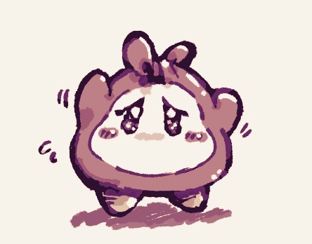何者かによって頭皮を結ばれてしまうも、手が届かないのでどうしようもないわにゃの絵です 