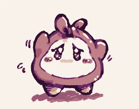 何者かによって頭皮を結ばれてしまうも、手が届かないのでどうしようもないわにゃの絵です 