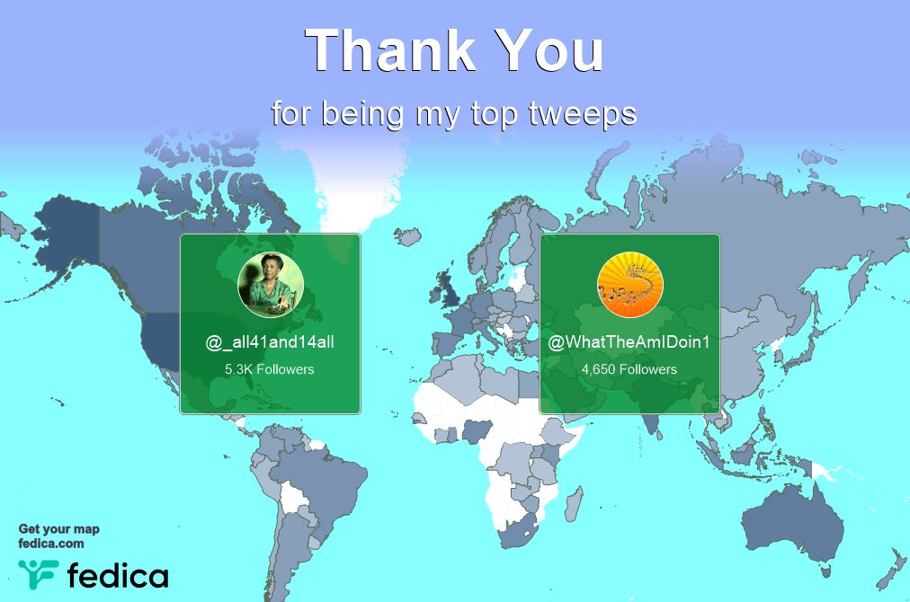 Special thanks to my top new tweeps this week <a href="/_all41and14all/">Tweetolution 🌹</a>, <a href="/WhatTheAmIDoin1/">WhatThe#!%&AmIDoingHere</a>