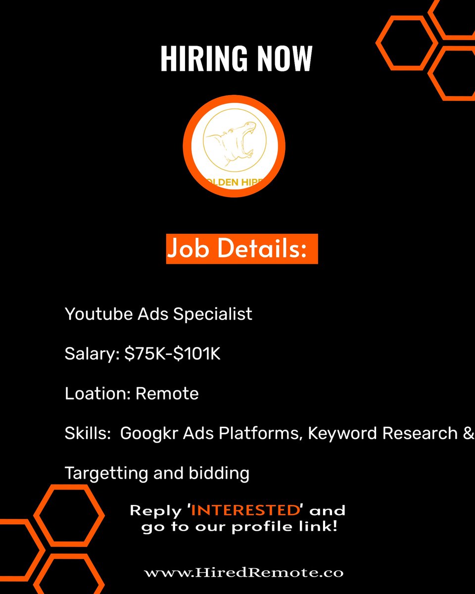WikiKol1's tweet photo. Hiring: Remote Job,
YouTube Ads Specialist, $75K-$101K
Reply if INTERESTED ✨
#remotejobs #HiredRemote #HiringNow https://t.co/eW7GzDSLdl