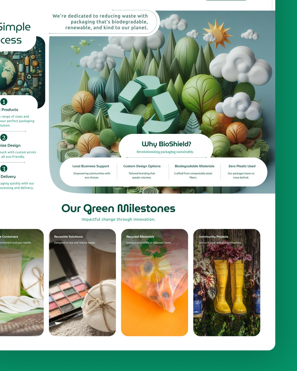 shrutidesigns_'s tweet photo. Day 20/30 of the #30daysofwebdesign  Today I created a Design of a hero section for a website selling sustainable packaging that avoids plastic. 💚#figma #buildinpublic https://t.co/dUQtVRqgHY