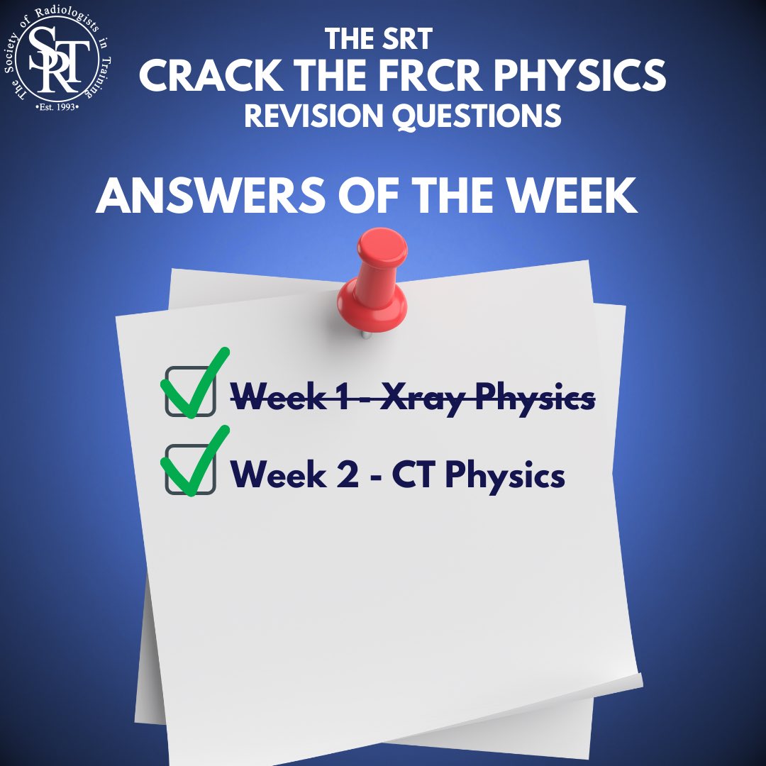The answers for week 2 are here! Check out the post below each question for the answers + explanation. For references and revision, please check out the recordings of the physics course available on our website for SRT members. #Radiology #Radres #FOAMrad #RadEd #physics #FRCR