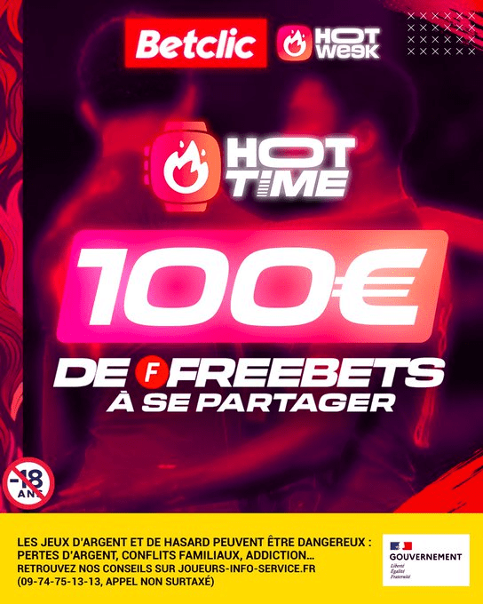 Betclic's tweet photo. LE TOUT DERNIER #HotTimeBetclic 🥵

Tu veux finir cette semaine en beauté ? 10 x 10€ à gagner, RT + #HotTimeBetclic en réponse pour participer ❤️‍🔥 https://t.co/hEGvfUhNQf