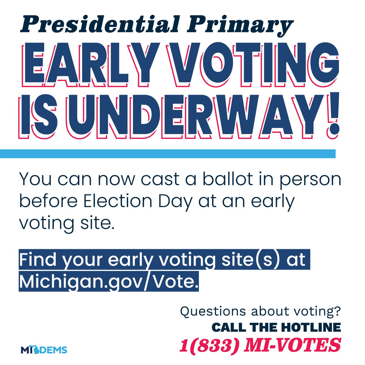 Deemoney521's tweet photo. #Michigan Early Voting is happening right now for the #DemocraticPresidentialPrimary!! Please VOTE for President Biden!! Election Day is Feb 27th Tuesday!! #MIPols #MIVotes https://t.co/PS0RQqMDTl