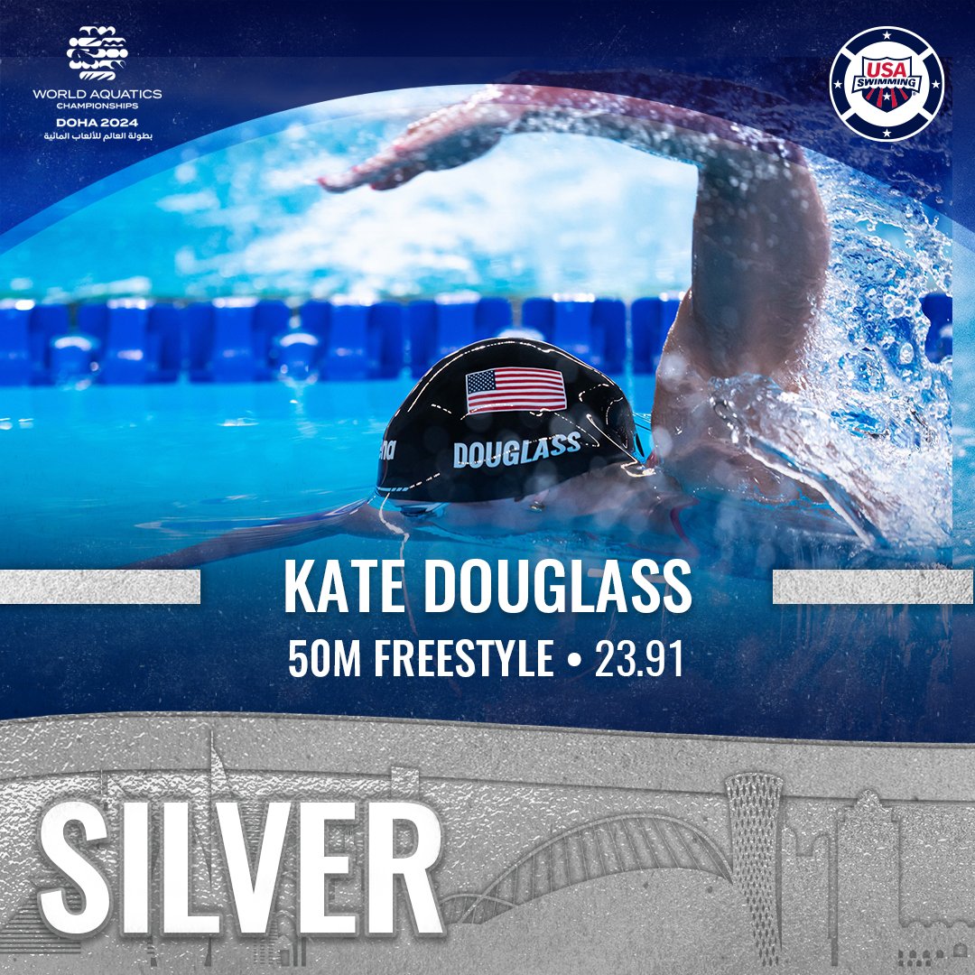 KATE DOUGLASS IS UNREAL. Her 23.91 gets her a silver medal in AMERICAN-RECORD time 😳🔥 #AQUADoha24