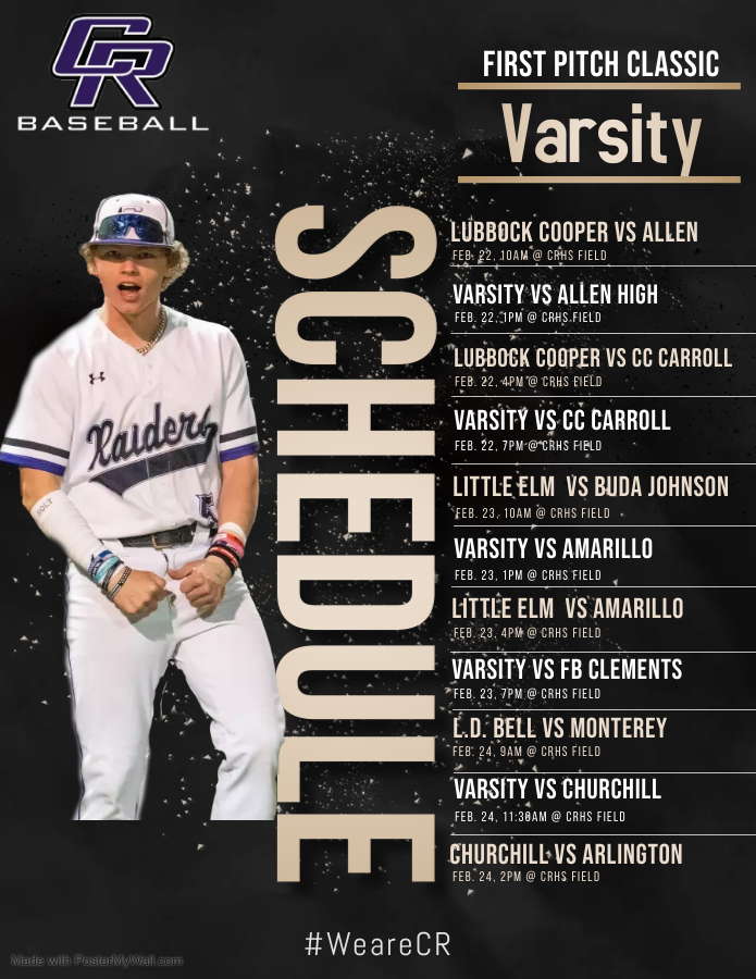 CRidgeBaseball's tweet photo. Let's do this! Come out and help Varsity get the "W" against Allen and CC Carroll! #RR1stPitchClassic #WeareCR https://t.co/zsAc37ttUq