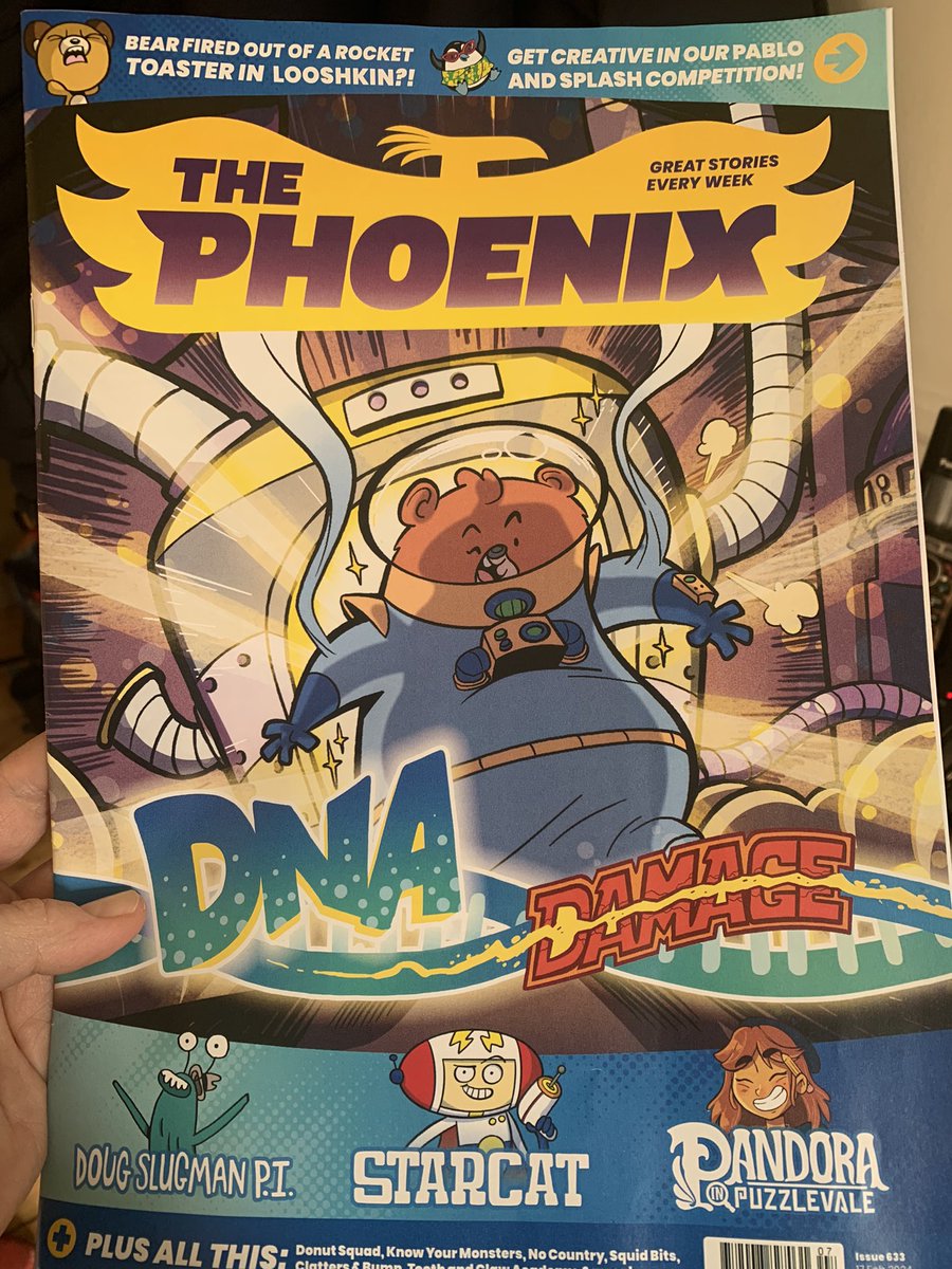 DNA with Space Bear and Robot explaining DNA, mutations, genetic disease & now DNA damage in comic strips every week in @phoenixcomicuk Bloody brilliant 👏🏻