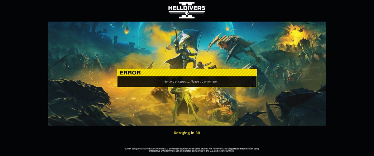 Gextroll's tweet photo. yo @helldivers2 any chance you can fix your sh*t one of these days instead of upping server capacity for what feels like 10 slots each time? it's getting a bit old by now... https://t.co/3LqFvJKmyw