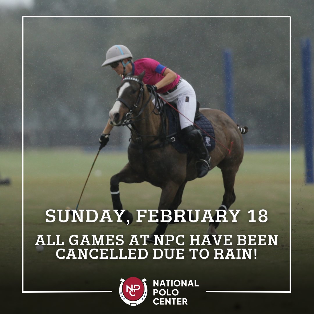 🚨SUNDAY POLO ALERT!🚨

The U.S. Open Women’s Polo Championship final featured match scheduled for Sunday, February 18, has been cancelled due to rain.

We apologize for any inconvenience caused and thank you for your understanding and support. The decision to postpone is never