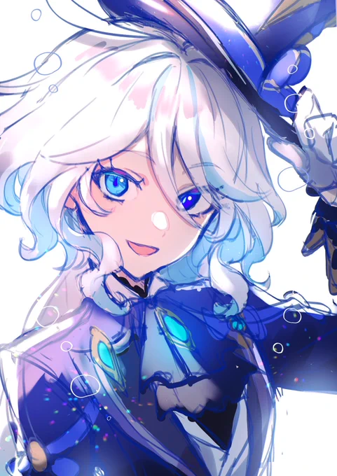 弟からリクエストされて原神のフリーナさん描いてる 