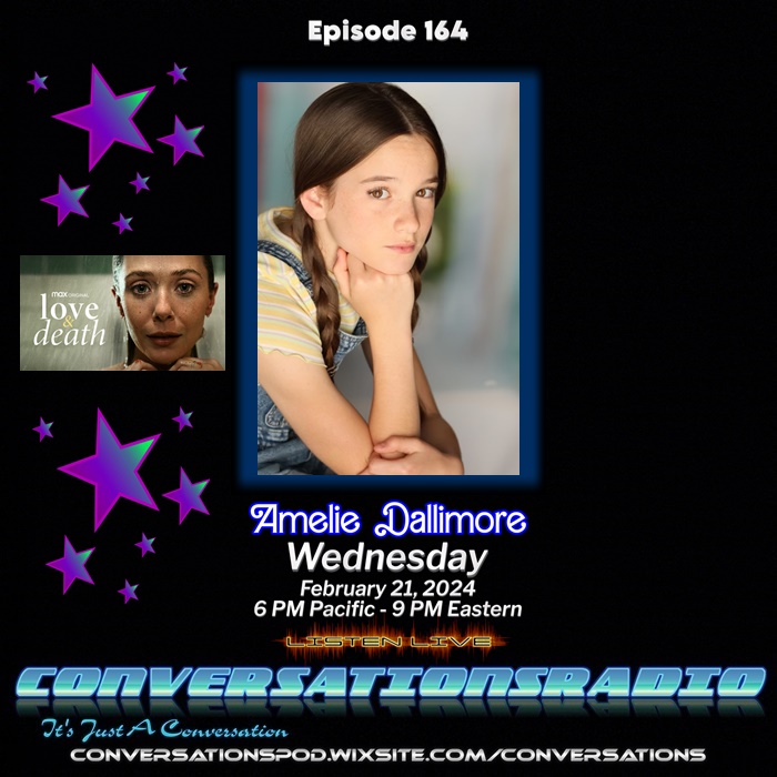 Conversradio's tweet photo. Coming Next, actress @AmelieDalli - 
'Jenny Montgomery' in #LoveAndDeathHBO joins Mike &amp;  cohost actress @KaydenTokarski This Wednesday, 
6 PM Pacific - 9 PM Eastern
Listen Live https://t.co/rwtKQkFgbU
#ameliedallimore #actress #kaydentokarski #ConversationsRadio #podcast https://t.co/s2QRLJcvB6