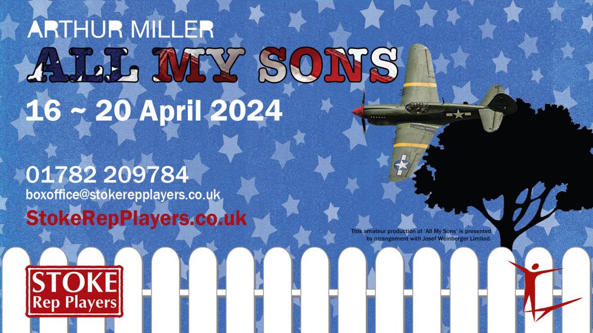 StokeRep's tweet image. 𝐀𝐫𝐭𝐡𝐮𝐫 𝐌𝐢𝐥𝐥𝐞𝐫’𝐬
🇺🇸 𝐀 𝐋 𝐋  𝐌 𝐘  𝐒 𝐎 𝐍 𝐒 🇺🇸   

Stoke Repertory Theatre
Leek Road Stoke-on-Trent ST4 2TR
7.30𝑝𝑚 𝑁𝑖𝑔ℎ𝑡𝑙𝑦 &amp;amp; 2.30𝑝𝑚 𝑆𝑎𝑡𝑢𝑟𝑑𝑎𝑦 𝑀𝑎𝑡𝑖𝑛𝑒́𝑒 
stokerepplayers..co.uk