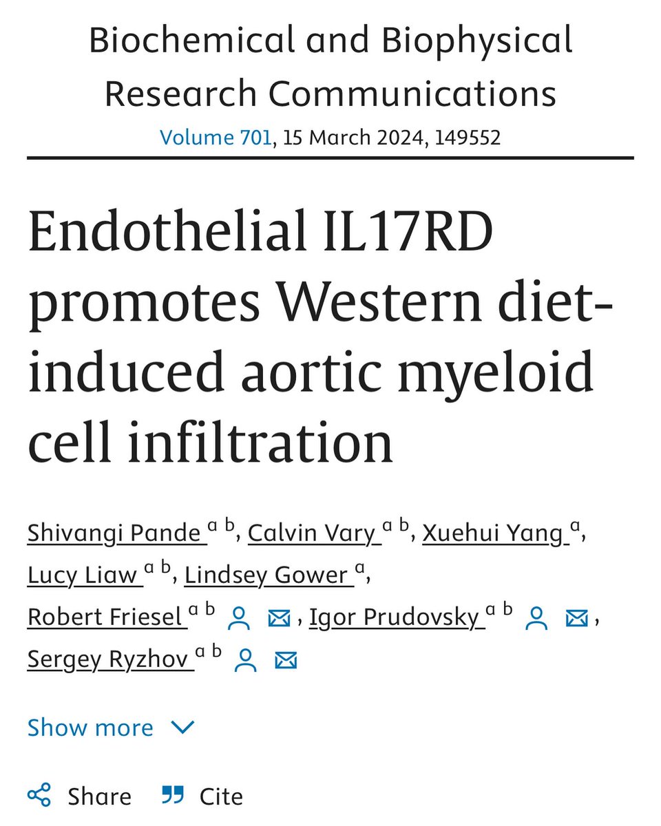 Publication alert 👏🔬 Huge congratulations to Shivangi Pande, PhD and recent GSBSE graduate on her first author manuscript publication in BBRC!  Her work is vital to the field of vascular disease and endothelial biology, and we are so very proud!! #vascularbiology #phd