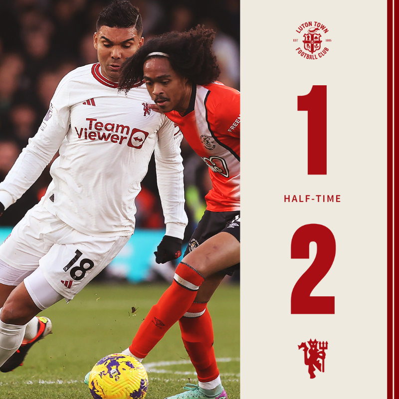 ManUtd's tweet photo. ⏸️ Ahead at the interval through Rasmus Hojlund's early double 💪

#MUFC || #LUTMUN