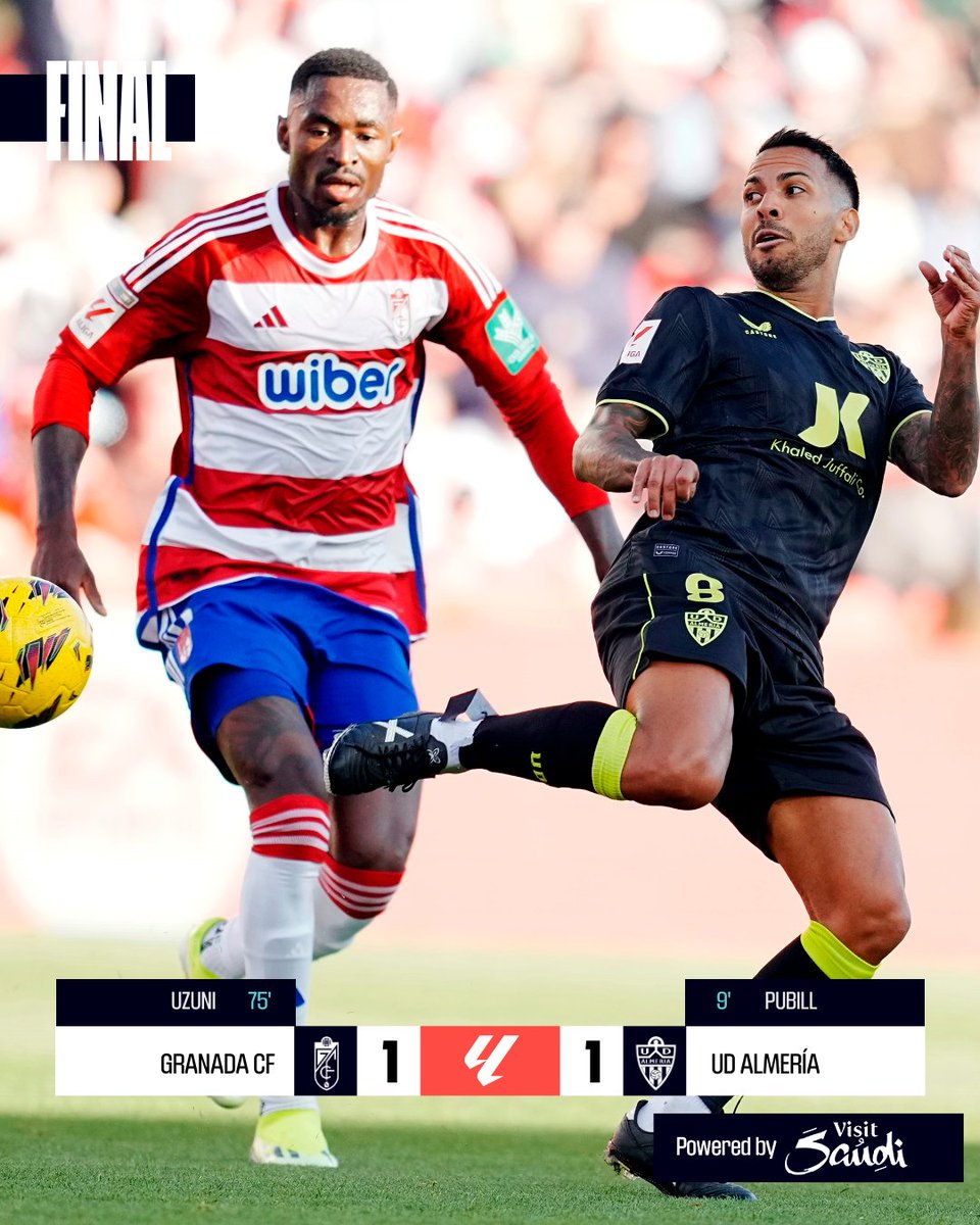 FINAL #GranadaAlmería 1-1

¡@GranadaCF y @U_D_Almeria se reparten los puntos en #LALIGAEASPORTS!

#ResultsByVisitSaudi