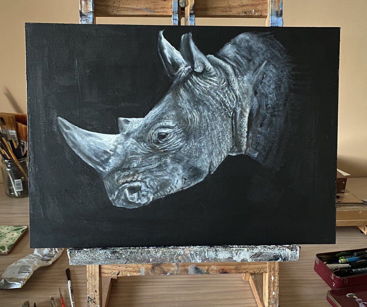 First #oil #painting from the new #studio and another happy accident. I’m liking #black #backgrounds to enhance a subject #rhinoceros #art #endangeredspecies #animals #wildlife #nature #worldwildlife #original #originalart #handmade #scottishartist #artforsale #african