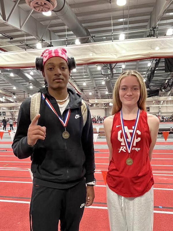 Congrats to our new State Champions from the VISAA Indoor State meet in Richmond yesterday, Sat, 2/17/24: Jase Rhodes’26, Triple Jump State Champion (46-01.5) & Kerrigan Chaney’25, 1600 State Champion (5:00.33, & VISAA Indoor 1600 record!!) Huge PRs for both! Go Raiders!🙌❤️🖤💍