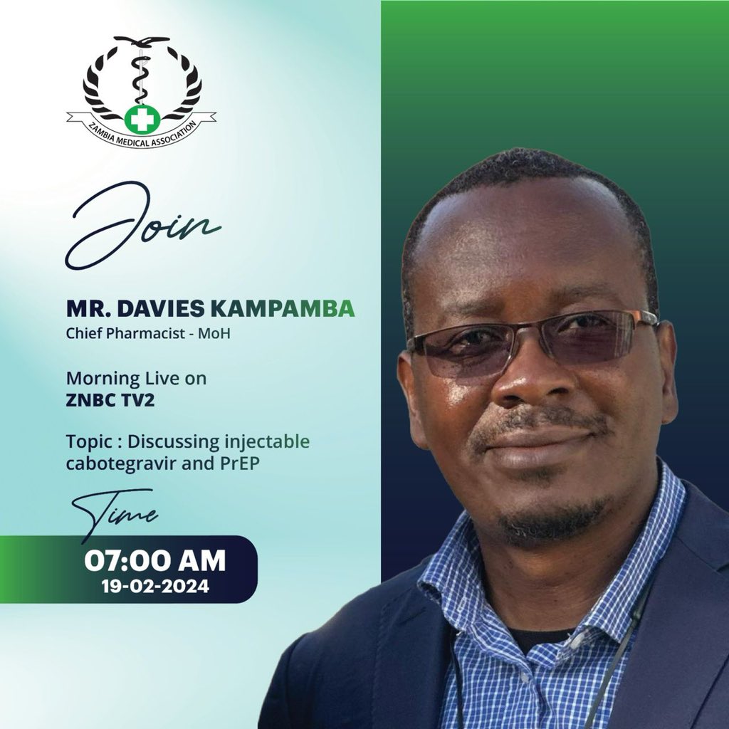 Exploring the revolutionary potential of injectable cabotegravir with Mr. Davies Kampamba – diving into the future of HIV prevention ZNBC TV2 19.2.24 at 07:00hrs💉🔬 #HealthInnovations #CabotegravirTalks