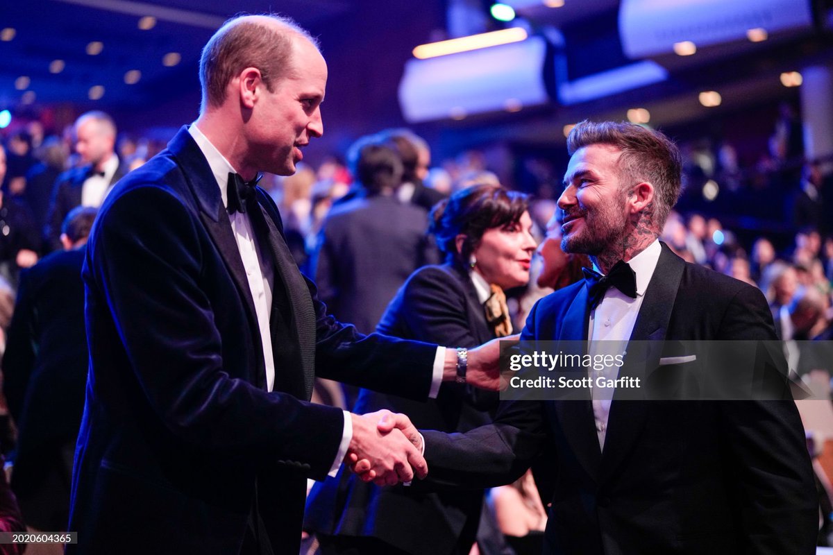 jerseydeanne's tweet photo. The Prince of Wales greeting Cate Blanchett and David Beckham at the 2024 BAFTA Awards https://t.co/g6KLQrbKY4