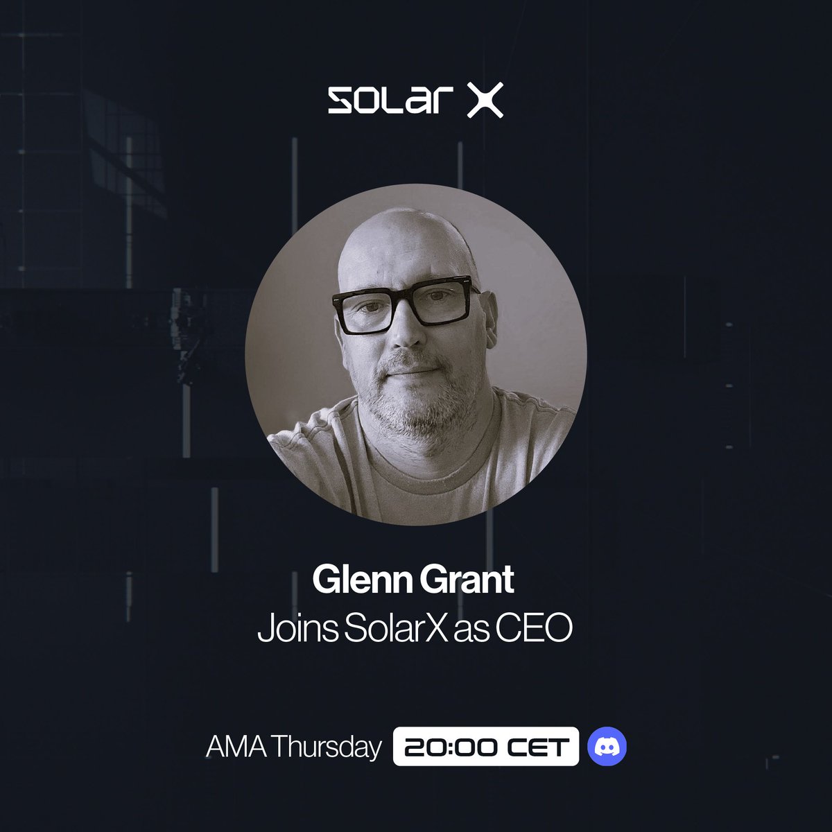 We are happy to announce that Glenn Grant has joined SolarX as our new CEO! Previous positions include director of Kraken, Saxo Bank, Rosenthal Collins New York, Minima. Co-founder of Sheer Markets.. Join us for his first AMA on Discord this Thursday: discord.com/invite/solarxc…